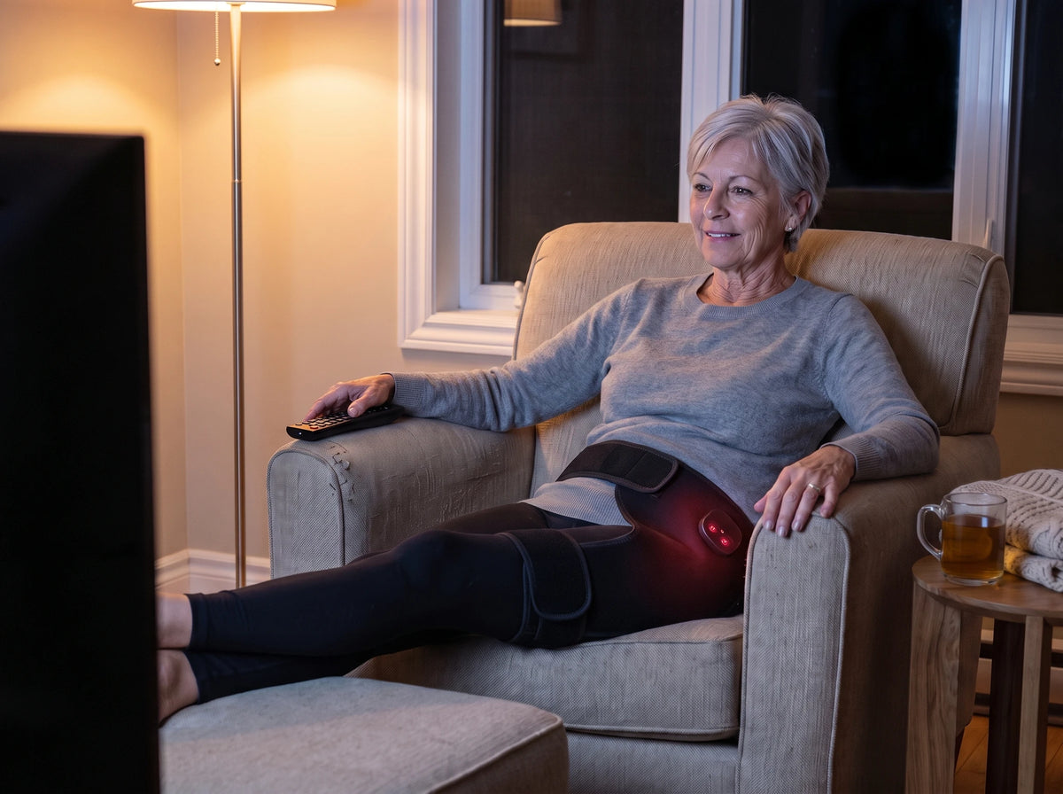 Le soir, dans son fauteuil, devant son film, Verudia sur la hanche par-dessus son legging