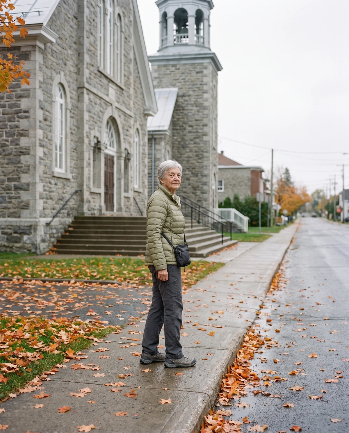 Devant l'église, un matin gris d'automne, elle fait demi-tour pour rentrer chez elle