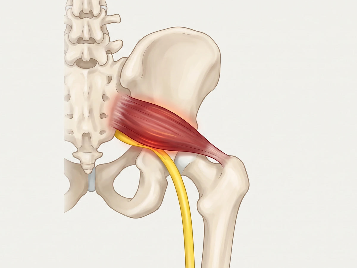 Le muscle piriforme, au fond de la fesse, qui passe juste au-dessus du nerf sciatique