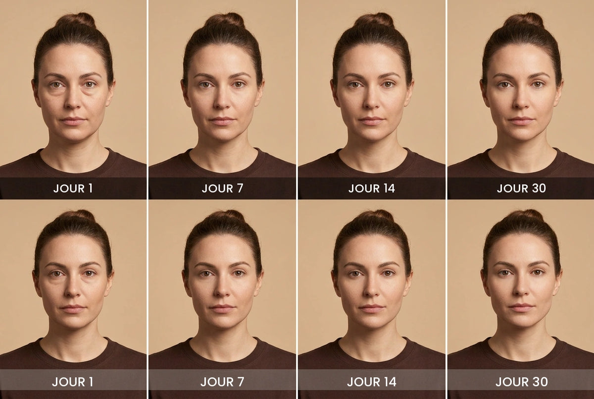 Le visage jour 1, jour 7, jour 14 et jour 30
