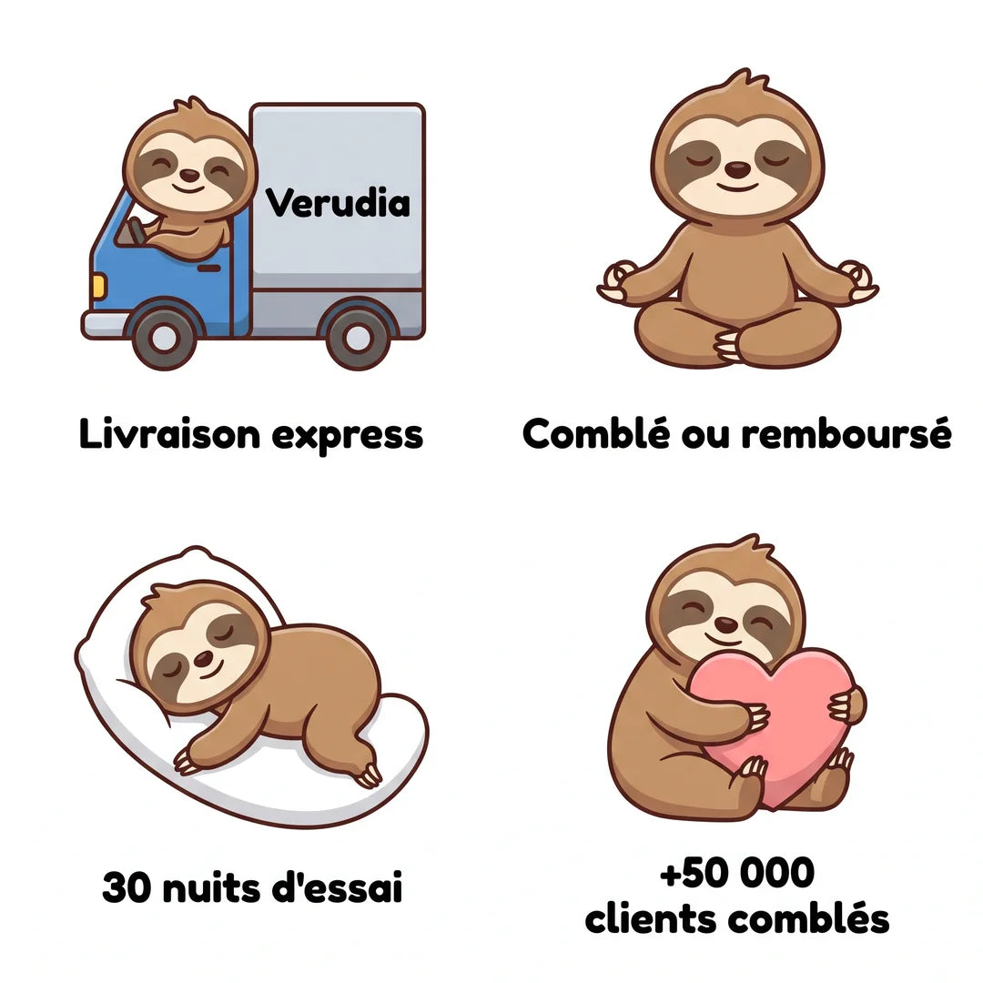 Livraison express · Comblé ou remboursé · 30 nuits d'essai · +50 000 clients comblés