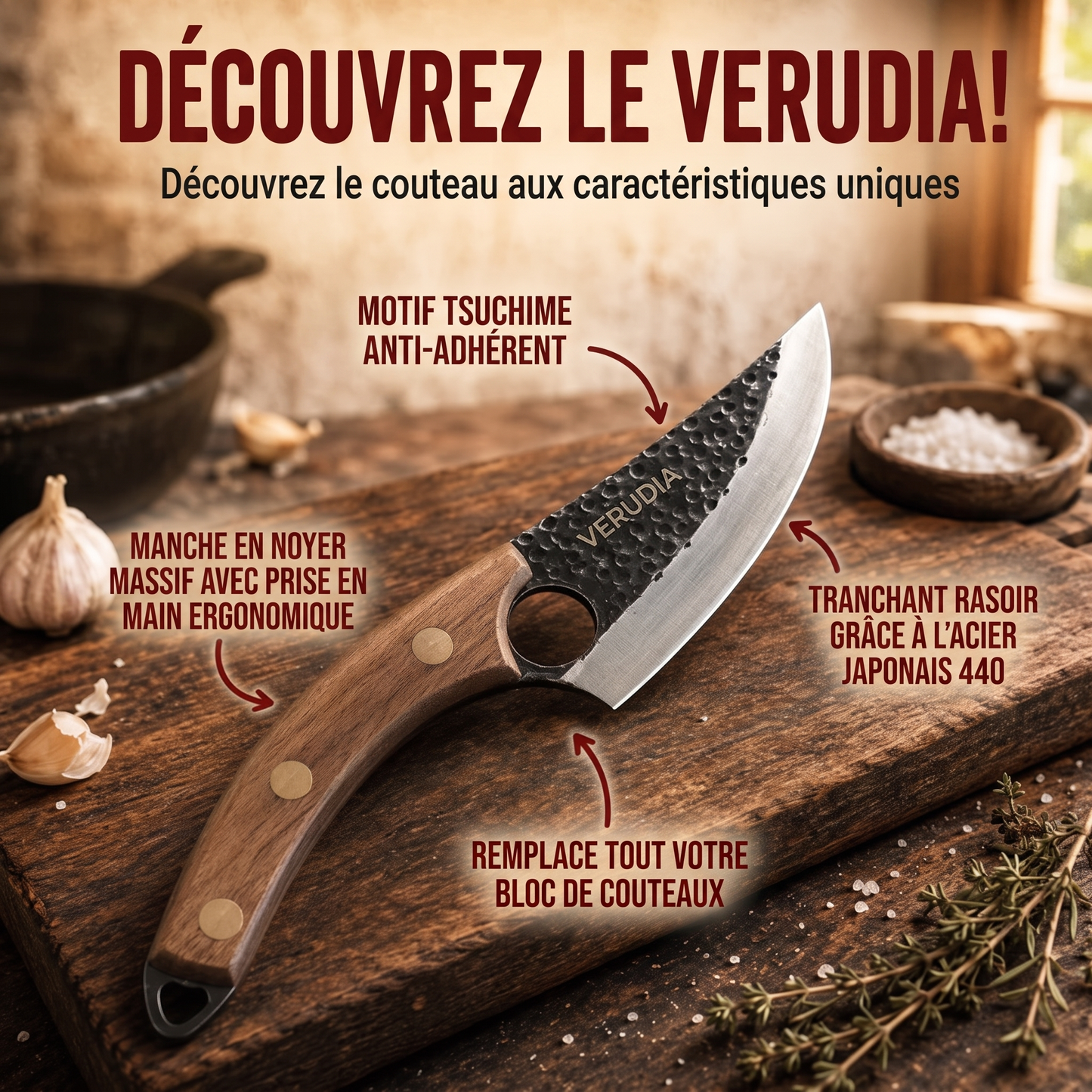 Verudia – Couteau de Chef Japonais Tsuchime