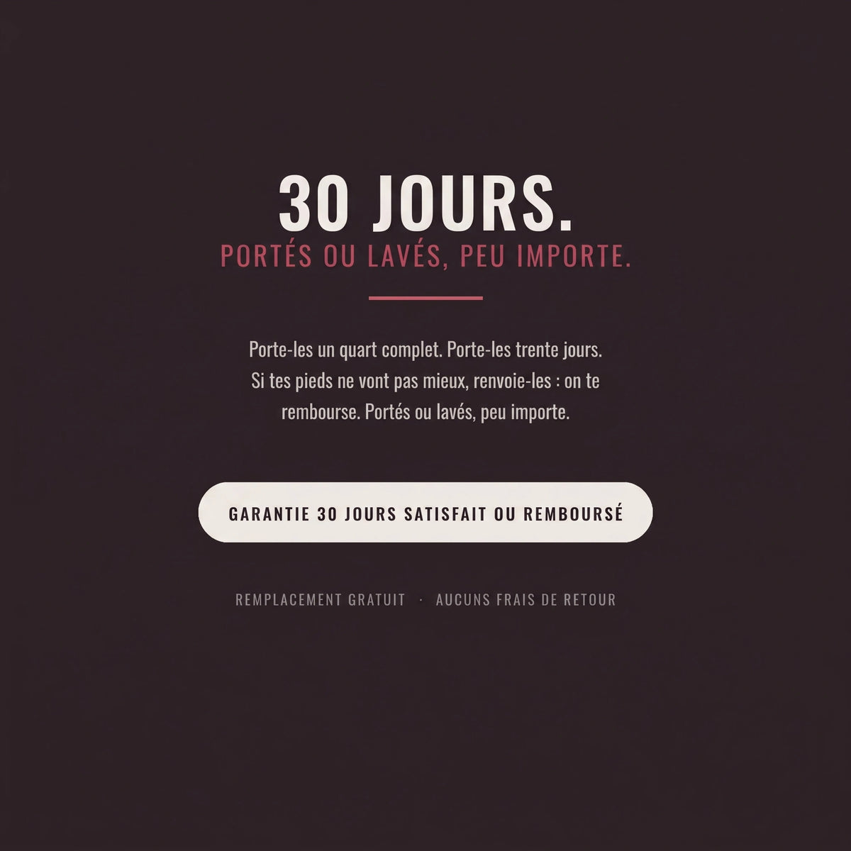 Garantie 30 jours, portés ou lavés