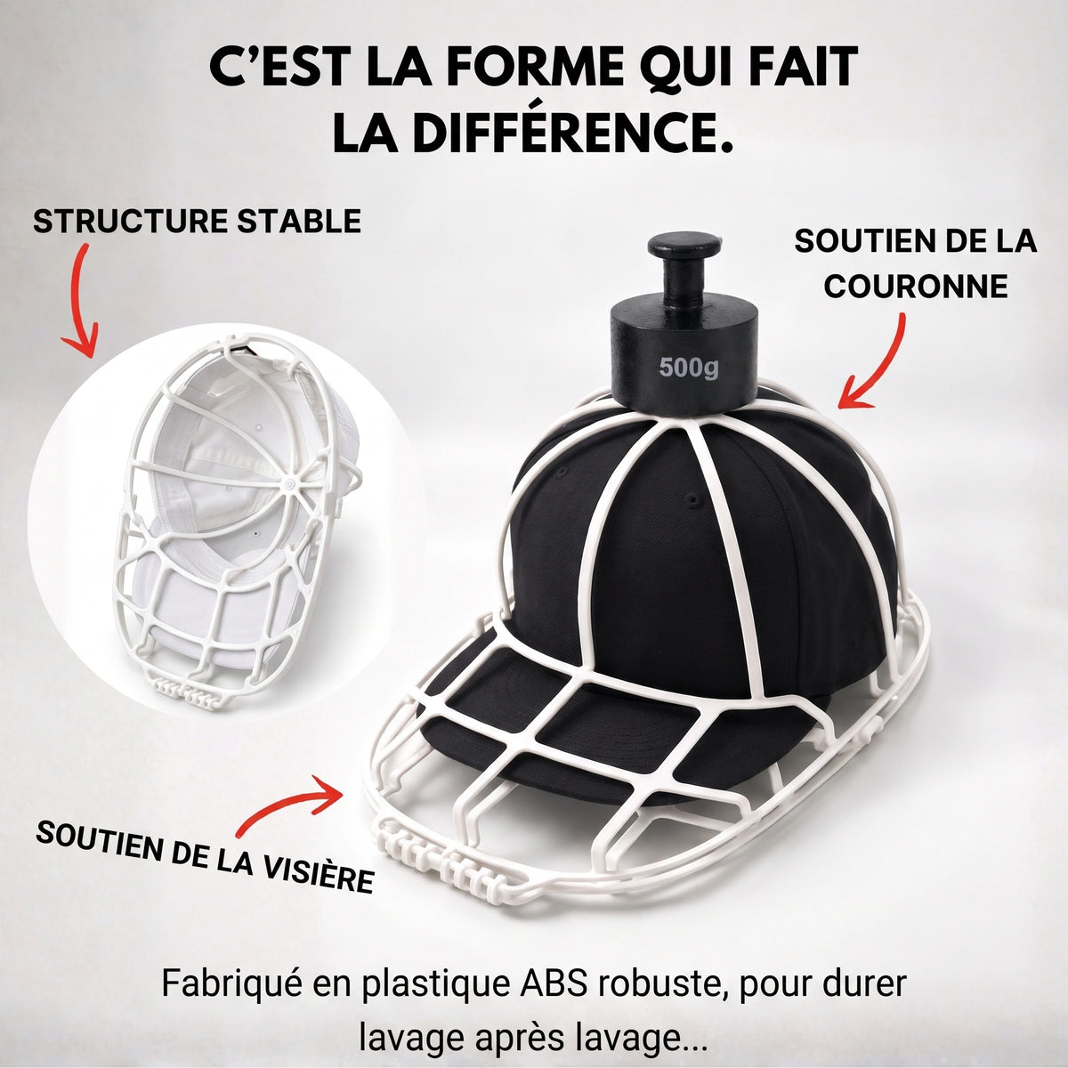 Le cadre soutient la couronne et la visière