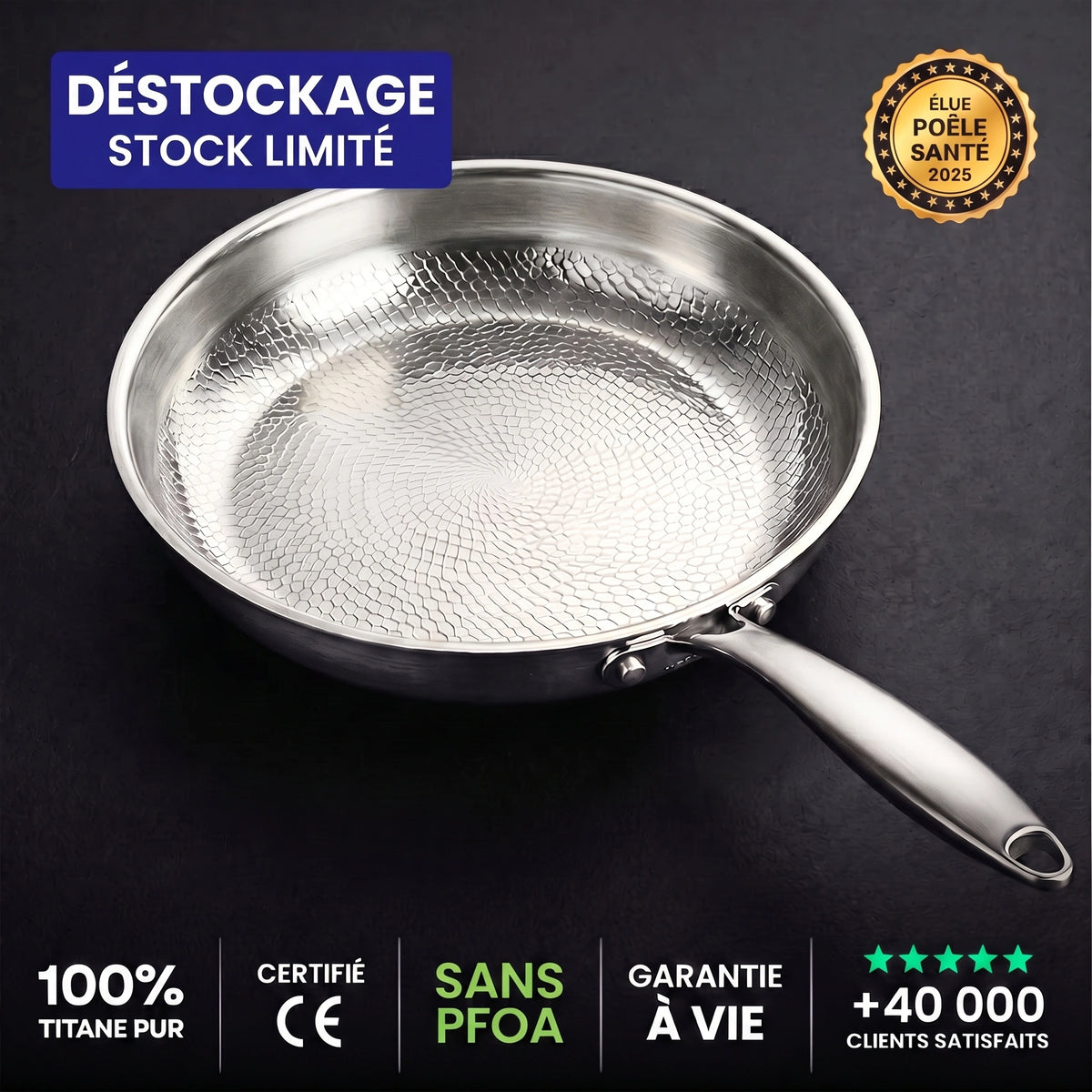 Poêle en titane pur Verudia en déstockage, stock limité